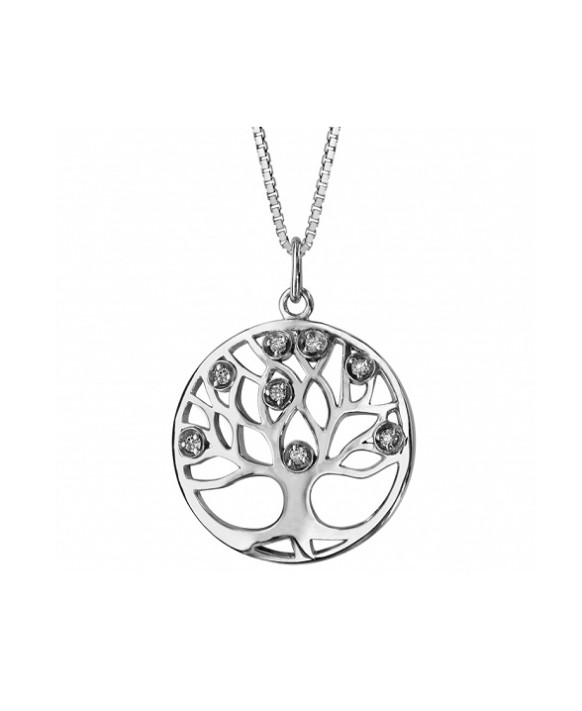 Collier argent arbre de vie et oxydes de zirconium
