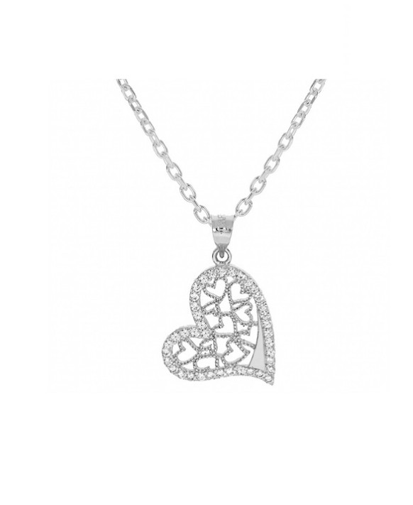 Collier argent motif coeur oxydes de zirconium