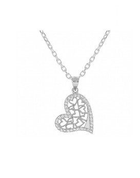 Collier argent motif coeur oxydes de zirconium