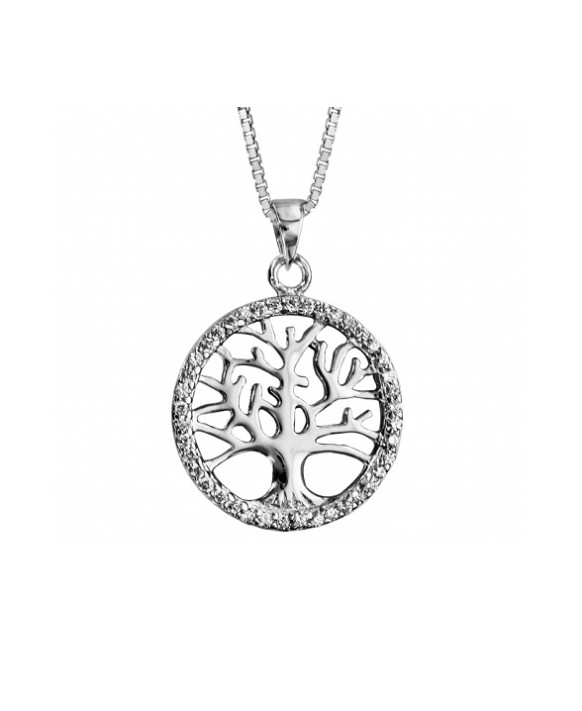 Collier argent arbre de vie et oxydes de zirconium
