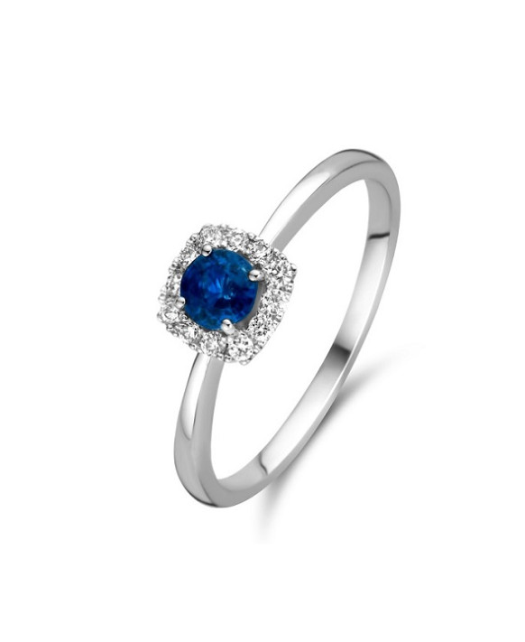 Bague Saphirs  et entourage Diamants Or blanc 750/1000ème