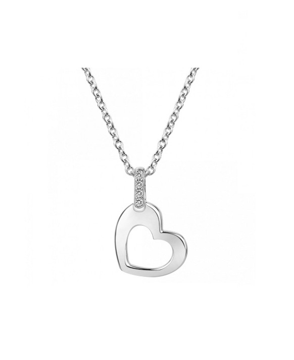 Collier argent et oxydes de zirconium motif coeur