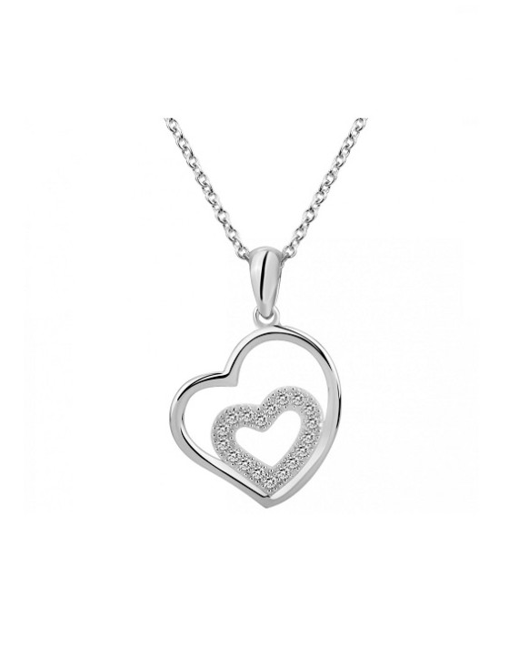 Collier argent et oxydes de zirconium motif coeurs enlacés