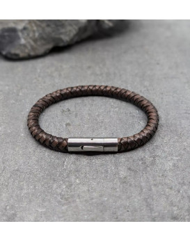 Bracelet homme cuir tressé marron IKOBA BTR001B