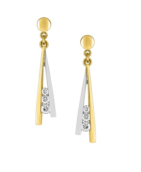 Boucles d'oreilles pendantes or 375/1000ème  et oxydes de zirconium