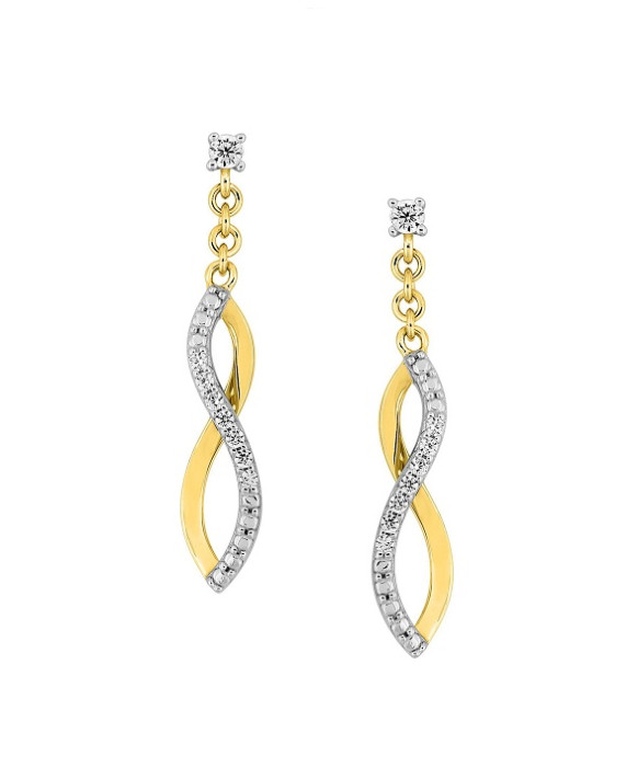 Boucles d'oreilles pendantes or 375/1000ème  et oxydes de zirconium