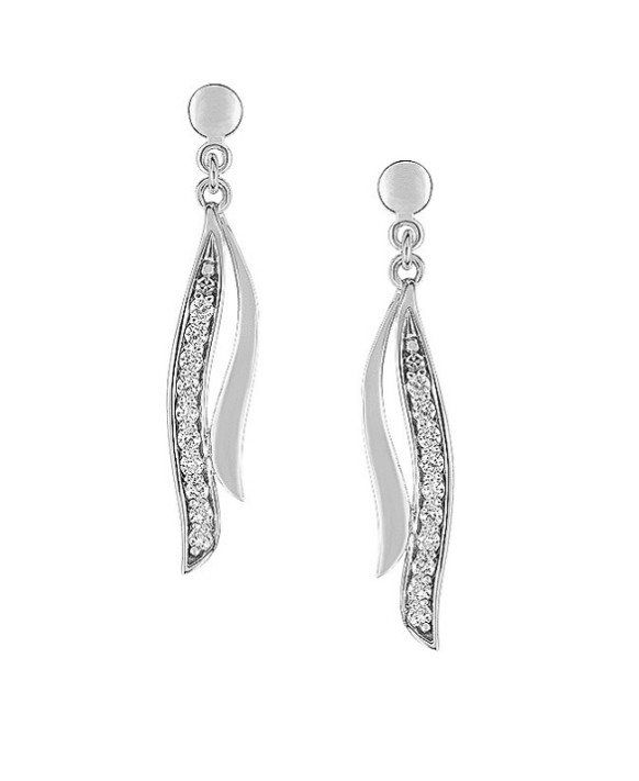Boucles d'oreilles pendantes or blanc  375/1000ème  et oxydes de zirconium