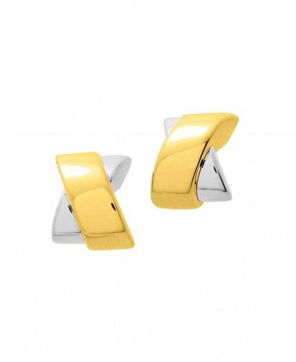 Boucles d'oreilles or blanc et jaune  750/1000ème 1/2 créoles