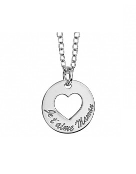 Collier argent médaillon coeur ''Je t'aime Maman''