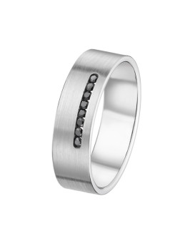 CONSTANTIN, Alliance or blanc 750/1000ème et diamants noirs