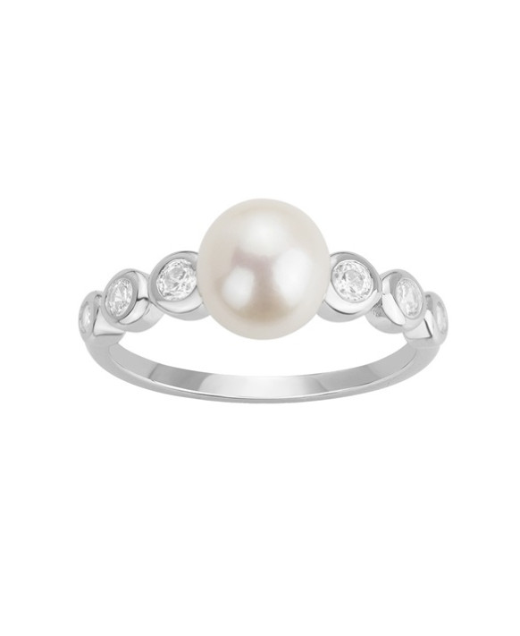Bague argent, perles d'eau douce et oxydes de zirconium