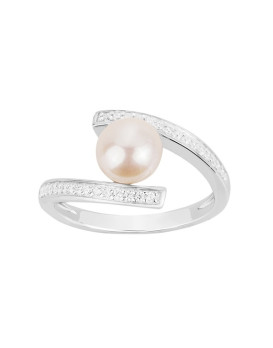 Bague argent, perles d'eau douce et oxydes de zirconium