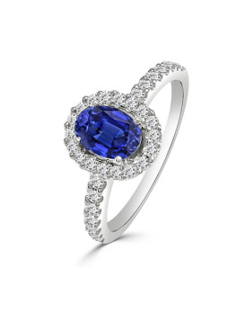 Bague Saphirs  et entourage Diamants Or blanc 750/1000ème