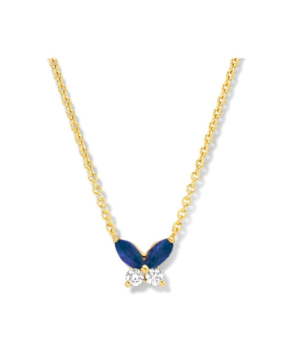 Collier or jaune 750/1000ème avec pendentif  papillon saphir et diamants