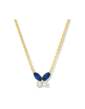 Collier or jaune 750/1000ème avec pendentif  papillon saphir et diamants