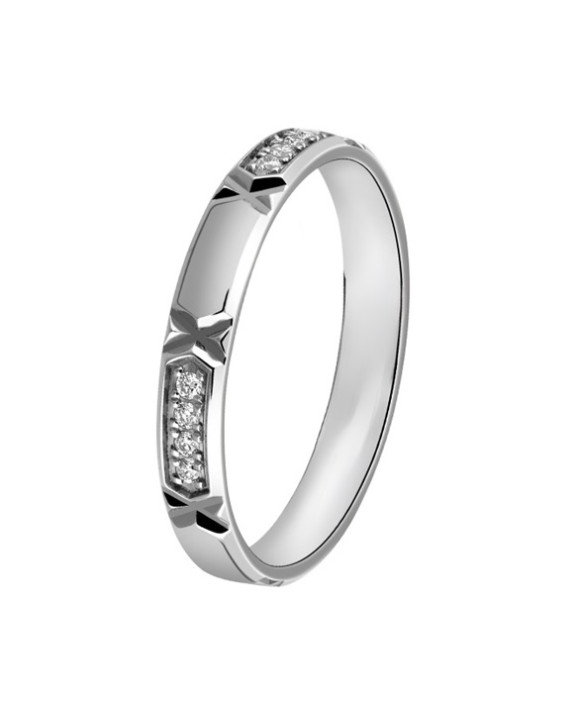 AURIANE, Alliance or blanc 750/1000ème et diamants