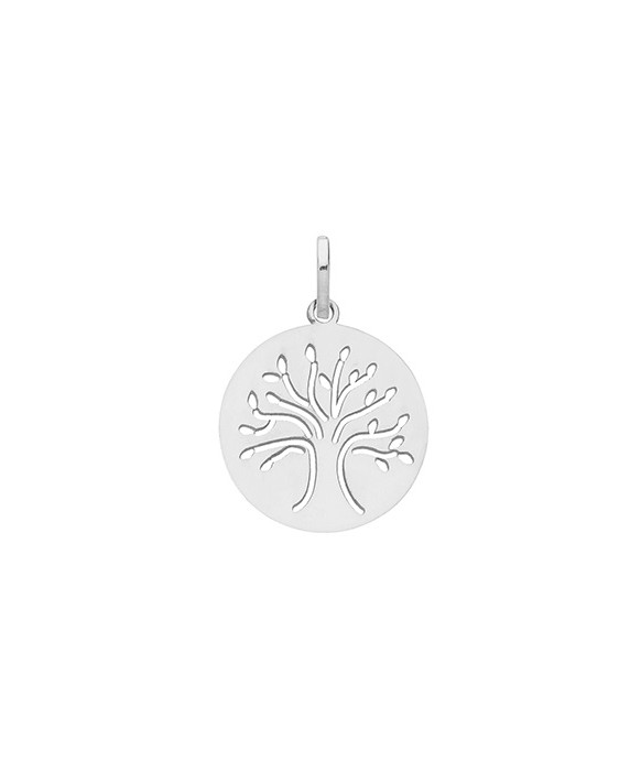 Médaille ronde Arbre de Vie or blanc 375/1000ème