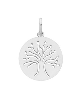 Médaille ronde Arbre de Vie or blanc 375/1000ème
