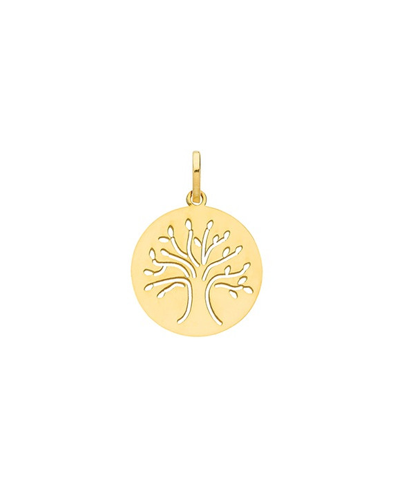 Médaille ronde Arbre de Vie or blanc 375/1000ème