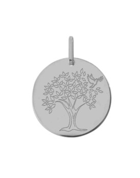 Médaille ronde Arbre de Vie or blanc 375/1000ème