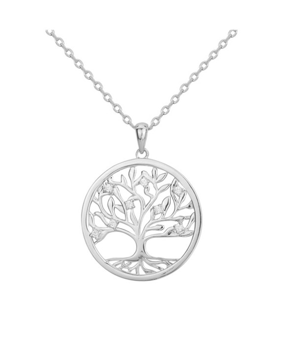 Collier argent arbre de vie et oxydes de zirconium