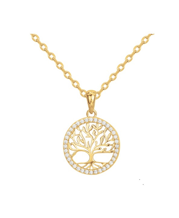 Collier plaqué or arbre de vie et oxydes de zirconium