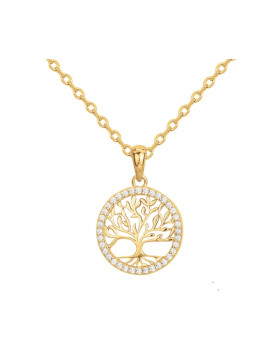 Collier plaqué or arbre de vie et oxydes de zirconium