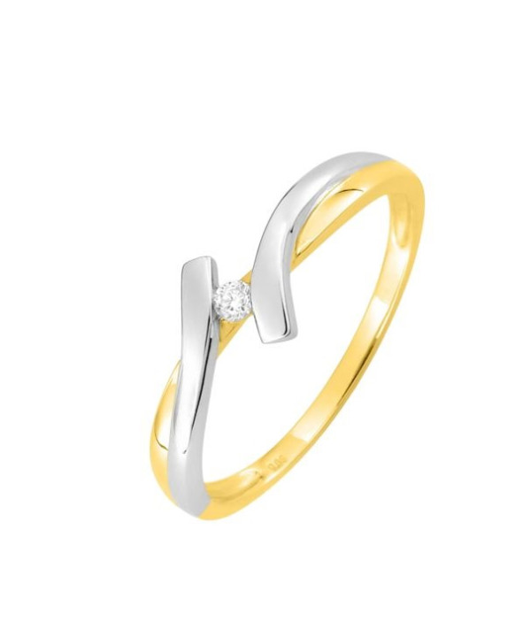 Bague Solitaire Diamant  0,03 ct Or blanc et jaune 750/1000ème