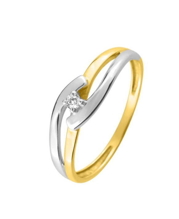 Bague Solitaire Diamant  0,02 ct Or blanc et jaune 750/1000ème