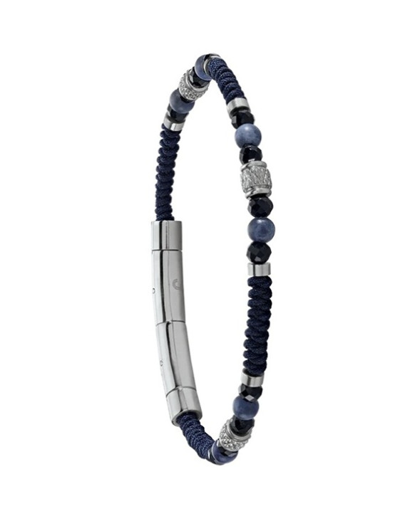 ALARIC, Bracelet homme acier, cordelette, agate noire et sodalite JOURDAN JH250112B