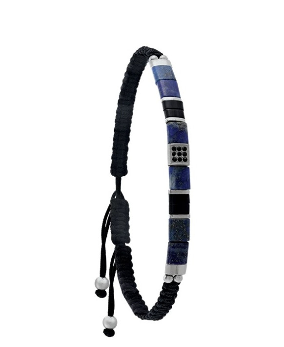 OASIS, Bracelet homme cordelette, agate noire et lapis lazuli JOURDAN JH250114B