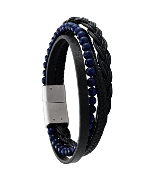 HERCULE , Bracelet homme cuir, lapis lazuli et acier JOURDAN JH250104B