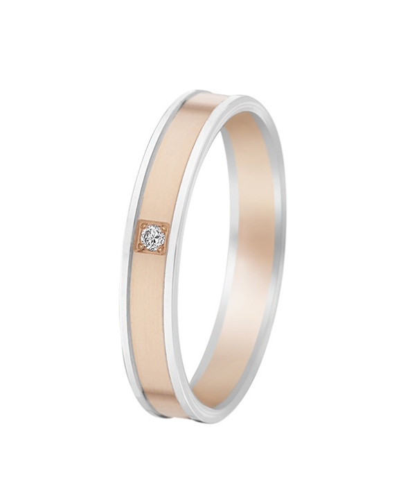 KEREN, Alliance bicolore or blanc et rose 750/1000ème et diamants