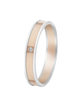KEREN, Alliance bicolore or blanc et rose 750/1000ème et diamants