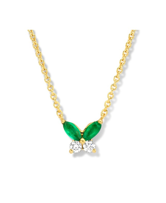 Collier or jaune 750/1000ème avec pendentif  papillon émeraudes et diamants