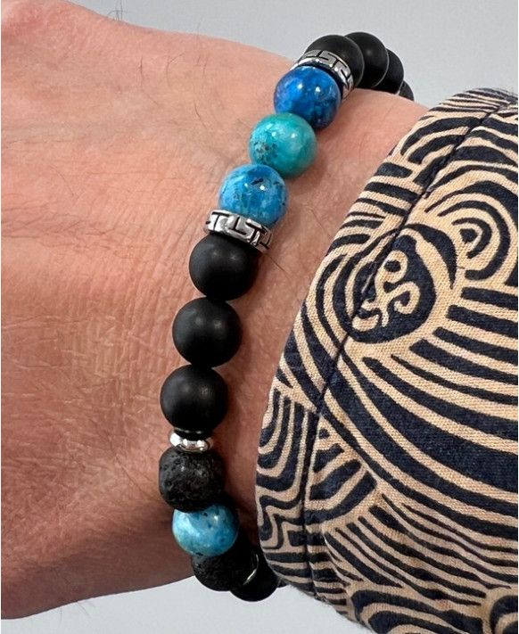 Bracelet homme agates noires et opales bleues IKOBA BROPB28