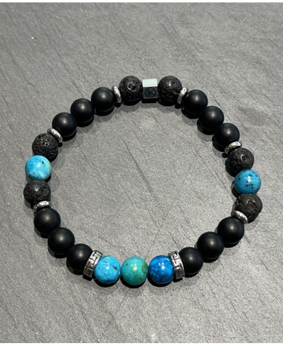 Bracelet homme agates noires et opales bleues IKOBA BROPB28