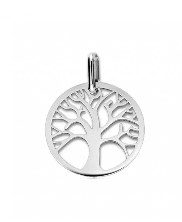 Médaille ronde ajourée Arbre de Vie or blanc 750/1000ème