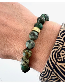 Bracelet homme turquoise africaine, pierre de lave et acier Gold IKOBA BRTAGO18