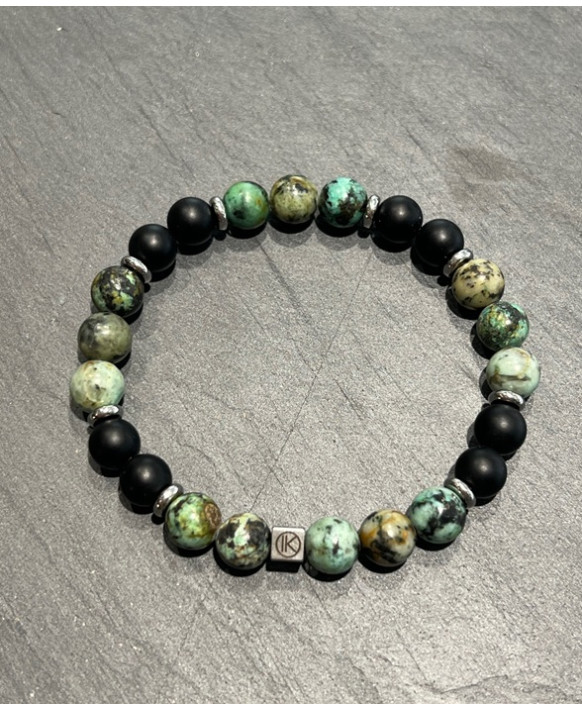Bracelet homme turquoise africaine, et acier IKOBA BRTA28