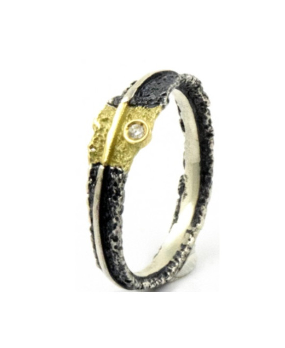 Bague or, argent oxydé et diamant ARIOR Barcelona 3680708-XP Collection FUSIO