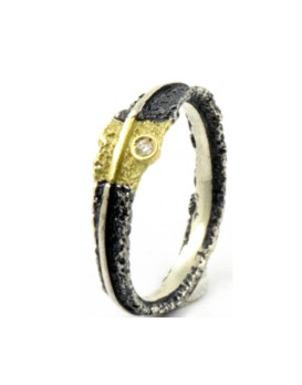 Bague or, argent oxydé et diamant ARIOR Barcelona 3680708-XP Collection FUSIO