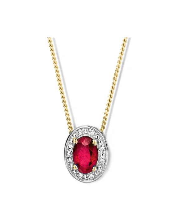 Collier or jaune et blanc 750/1000ème avec pendentif rubis et diamants