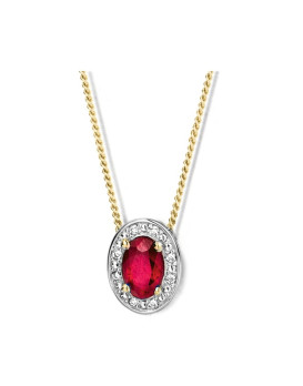 Collier or jaune et blanc 750/1000ème avec pendentif rubis et diamants