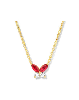 Collier or jaune 750/1000ème avec pendentif  papillon rubis et diamants