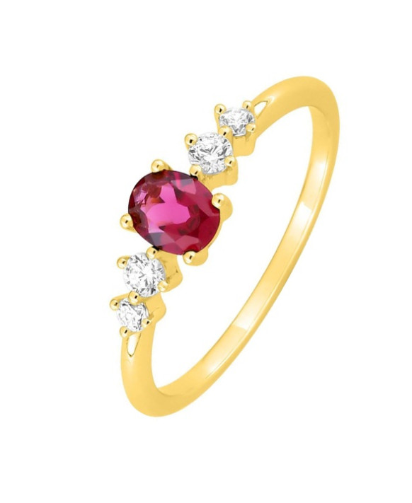 Bague plaqué or et oxydes zirconium blancs et rouge