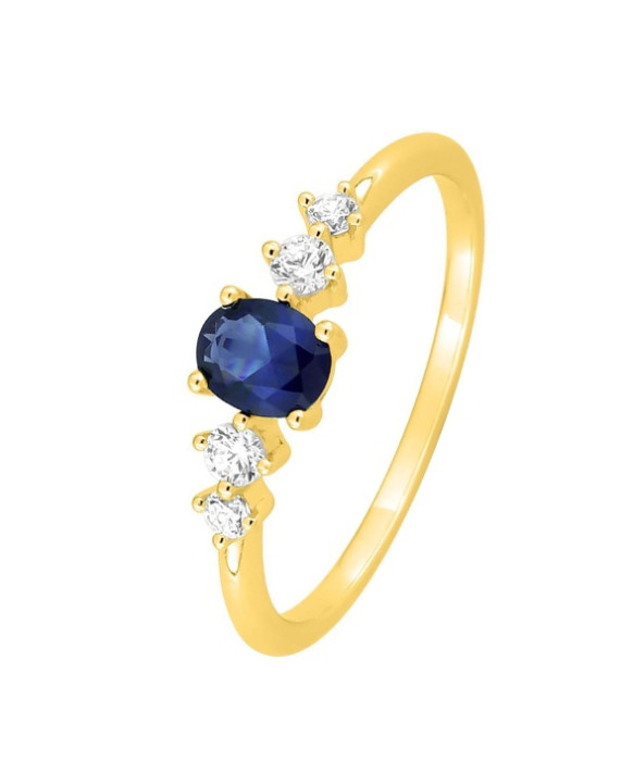 Bague plaqué or et oxydes zirconium blancs et bleu