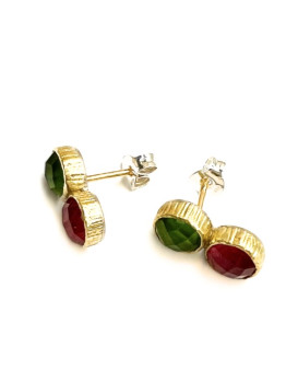 Boucles d'oreilles argent  et or jaune 750/1000ème, tourmaline doublet et dioptase doublet