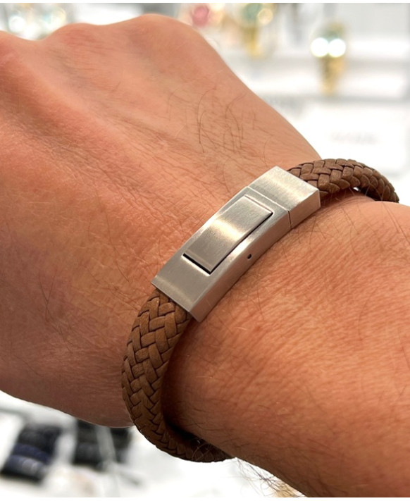 Bracelet homme cuir tressé marron IKOBA BCPM001