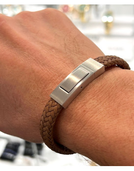 Bracelet homme cuir tressé marron IKOBA BCPM001